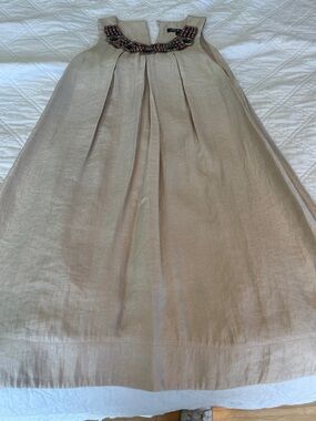 Elegant Beaded Neck A-Line Dress - Neutral Beige